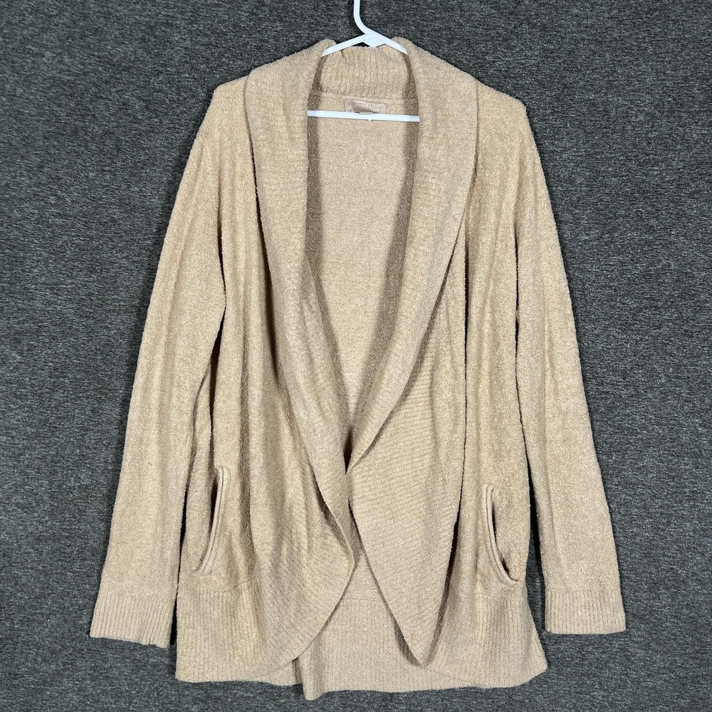 Barefoot‎ Dreams Sweater Womens L/XL Beige CozyChic Lite Open Front Cardigan